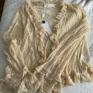 ASTR the Label Ruffle Sheer Tie Front Top